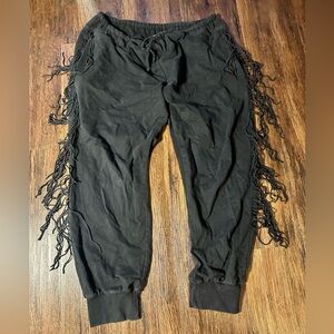 XXL Kittenish Black Fringe Jogger Sweatpants By Jessie James Decker